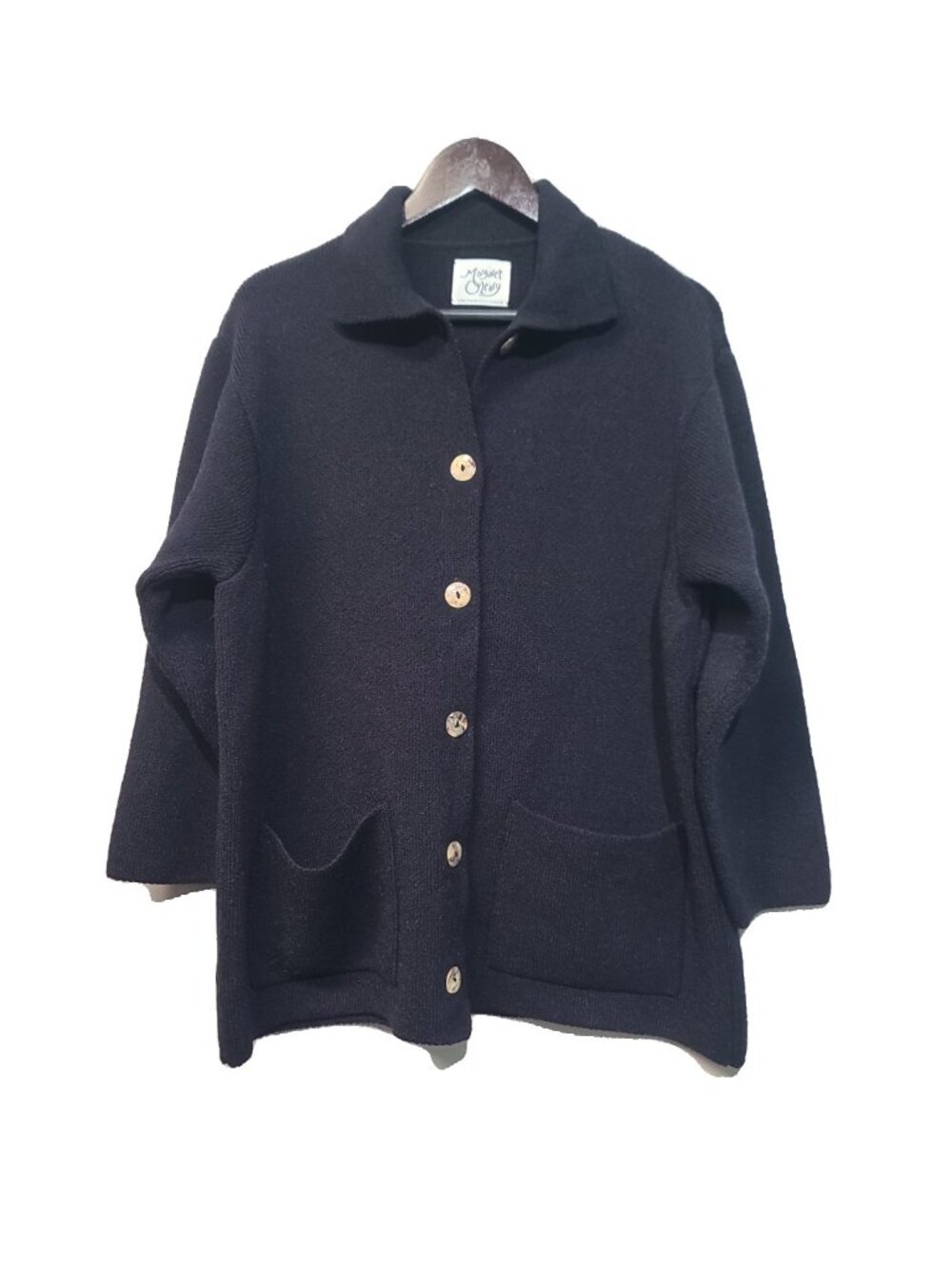Margaret O'Leary Heavyweight Wool Cardigan Sweater Jacket XL Navy Blue
